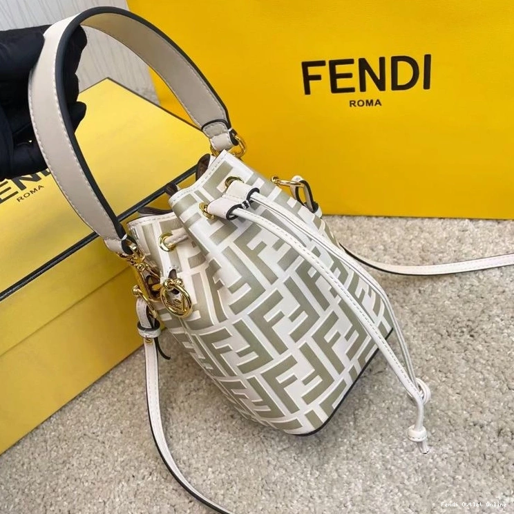 Affordable Bag Fendi White In Mon Tresor Leather FF Calf Mini Motif Bucket 0724